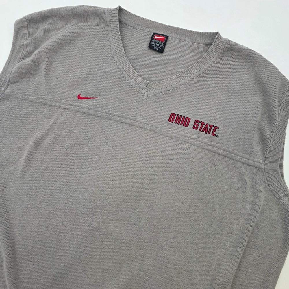 VINTAGE Y2K NIKE TEAM OHIO STATE SWEATER VEST MENS 2XL XXL TAN EMBROIDED SWOOSH